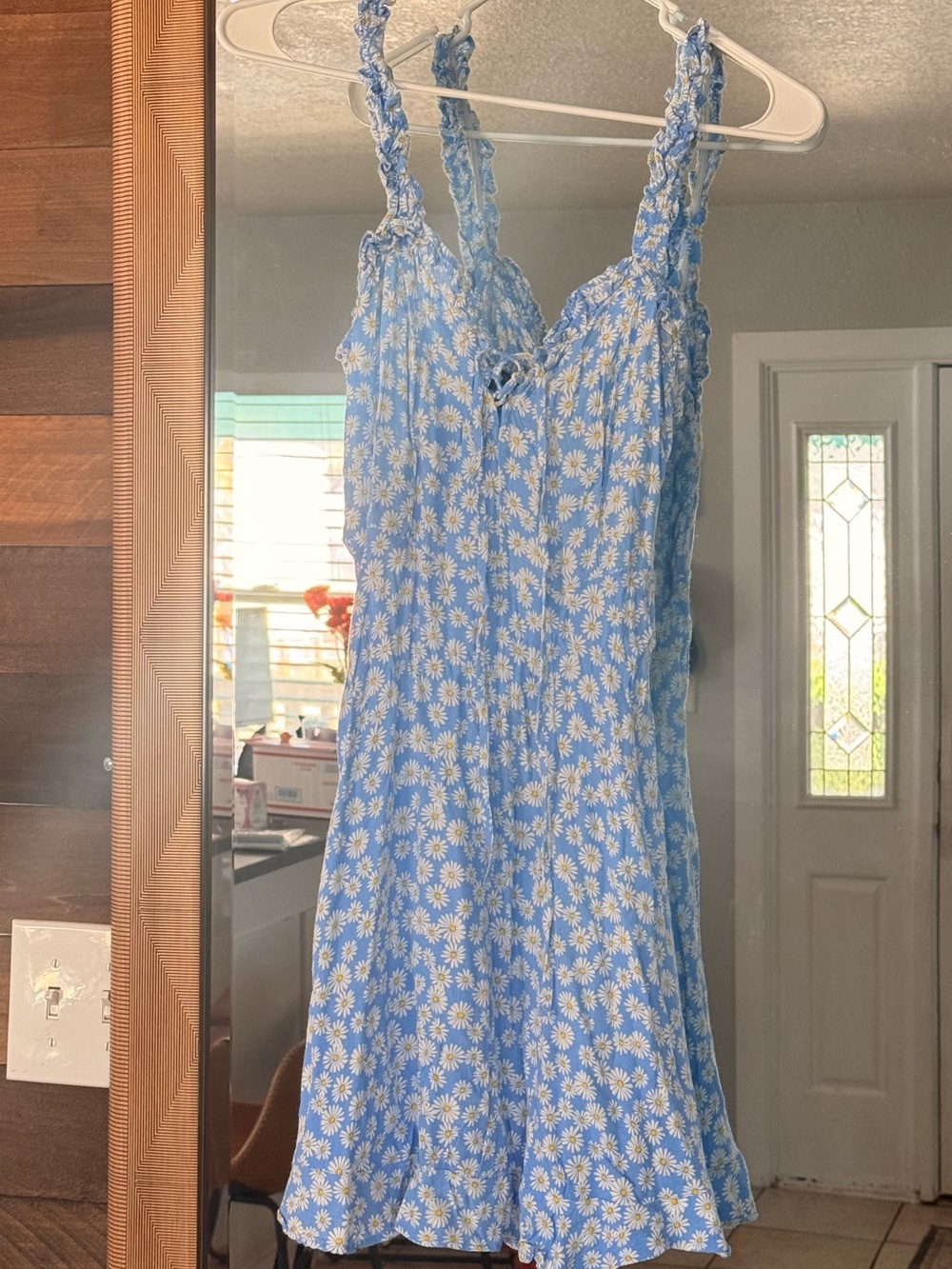 Forever 21 Blue Daisy Print dress with Smocked Bodice